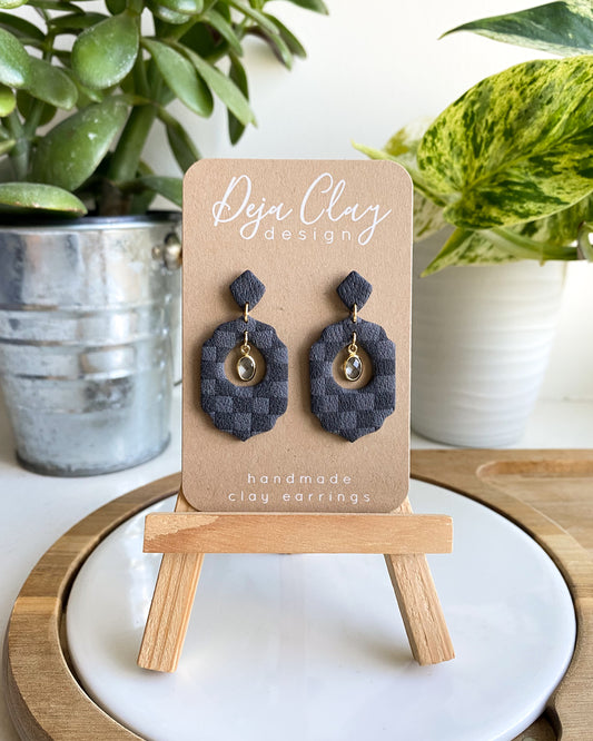 Sawyer | Checkered Black | Elegant Dangle Earrings