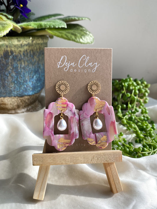 Ophelia | Pink+Pearl | Bold Statement Earrings