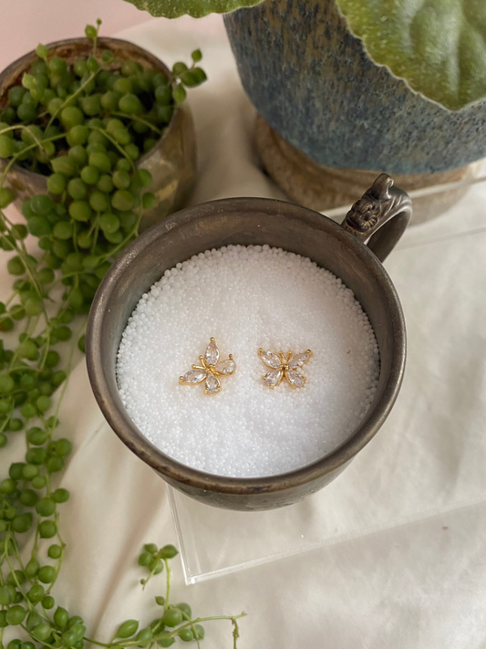 Butterfly Studs | 18k Gold Plated CZ Earrings