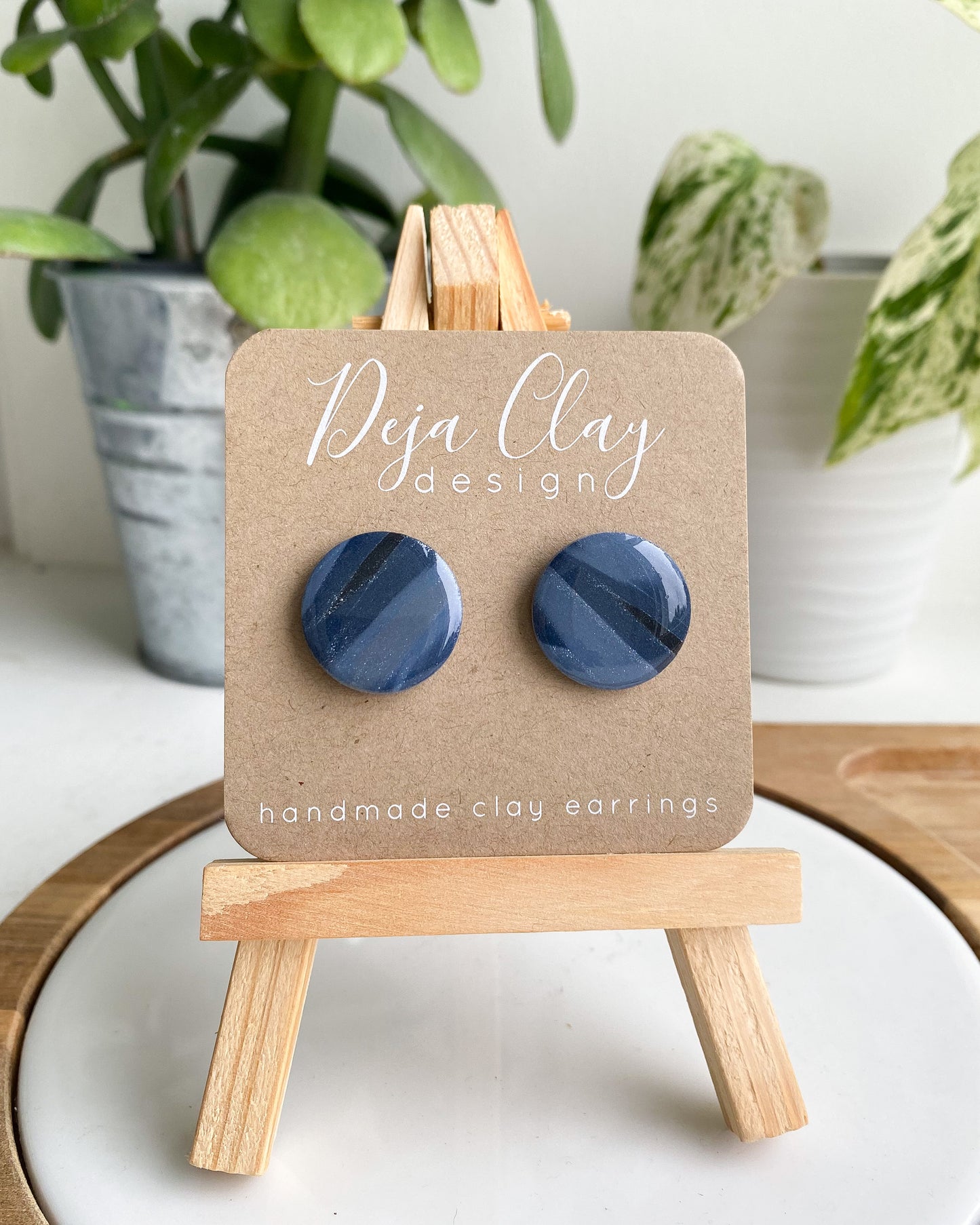 Clay Studs | Navy | Round